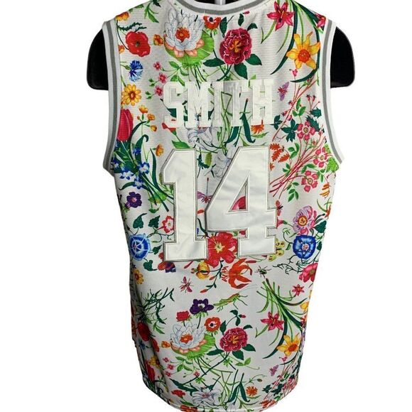 Throwback Bel Air Academy Jersey L White Floral Will Smith Fresh Prince Applique - Picture 4 of 8